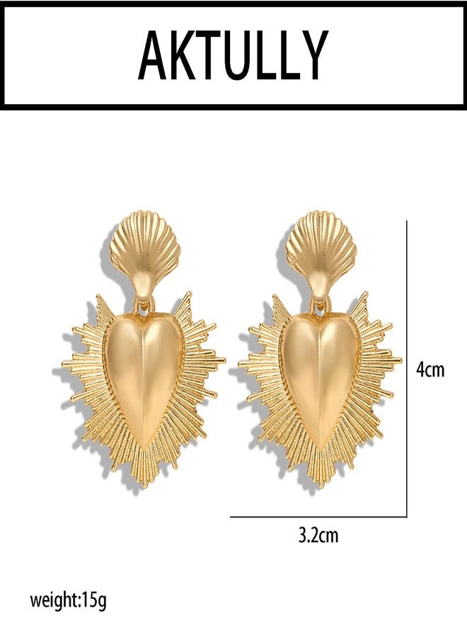 Aktully Heart Drop Earrings for Women Chunky 18K Gold Plated Heart Statement Dangle Earrings Dainty Boho Shell Earrings Gold Statement Earrings Trendy Jewelry for Women(Gold) - Image 4